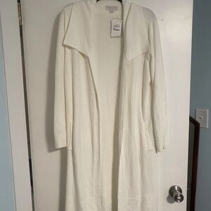 NWT Barefoot Dreams CozyChic Cardigan Duster Womens L Pearl Ivory/White Lux Soft